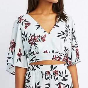 Charlotte Russe Floral Kimono Sleeve Crop Top